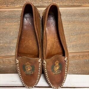 Vintage Ralph Lauren Loafer Driving Moccasin Leather Brown Size 7B Women Crest